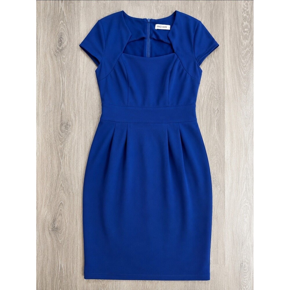 Grace Karin Women's Large Royal Blue Midi Dress Short Sleeve